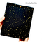 Hands holding a large pouch with a gold snap to protect Kindle Scribe.
Made with a black with gold metallic stars fabric.